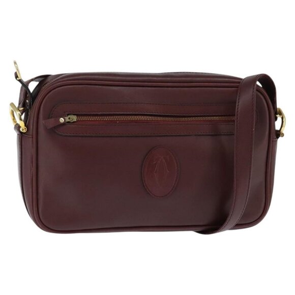 Authentic CARTIER Must Line Shoulder Bag Leather Bordeaux Gold